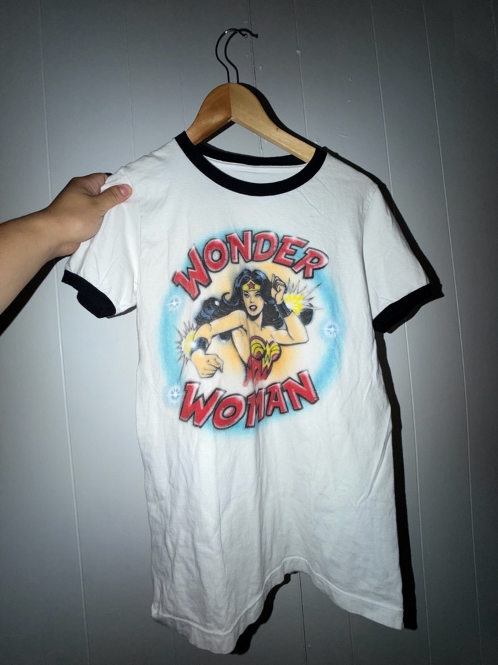 Wonder Woman Graphic Ringer Tee - White with Black Trim